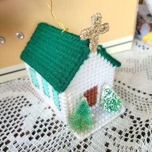 Vintage 3D cross stitch crafted Christmas church ornament handmade